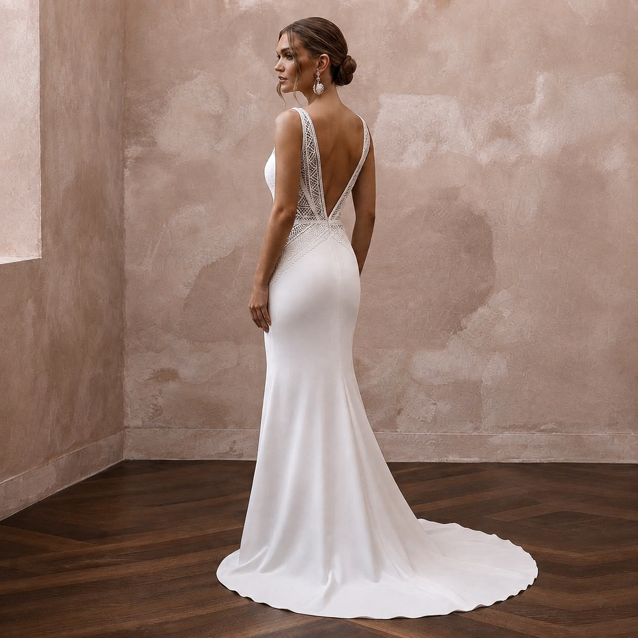 Daring White Stretch Crepe Mermaid Wedding Dress for Surprise Wedding Exit