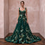 Dark Green 3D Floral Applique Tulle A - Line Prom Dress - Apparel & Accessories > Clothing > Wedding & Bridal Party Dresses > Wedding Dresses - Mignonette Bridal
