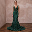 Dark Green Sequined Deep V-Neck Mermaid Gown for Red Carpet Event