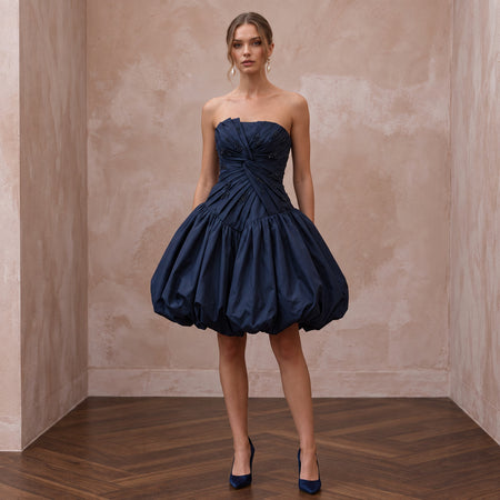 Dark Navy Taffeta Voluminous Bubble Skirt Strapless Cocktail Dress - Apparel & Accessories > Clothing > Wedding & Bridal Party Dresses > Wedding Dresses - Mignonette Bridal