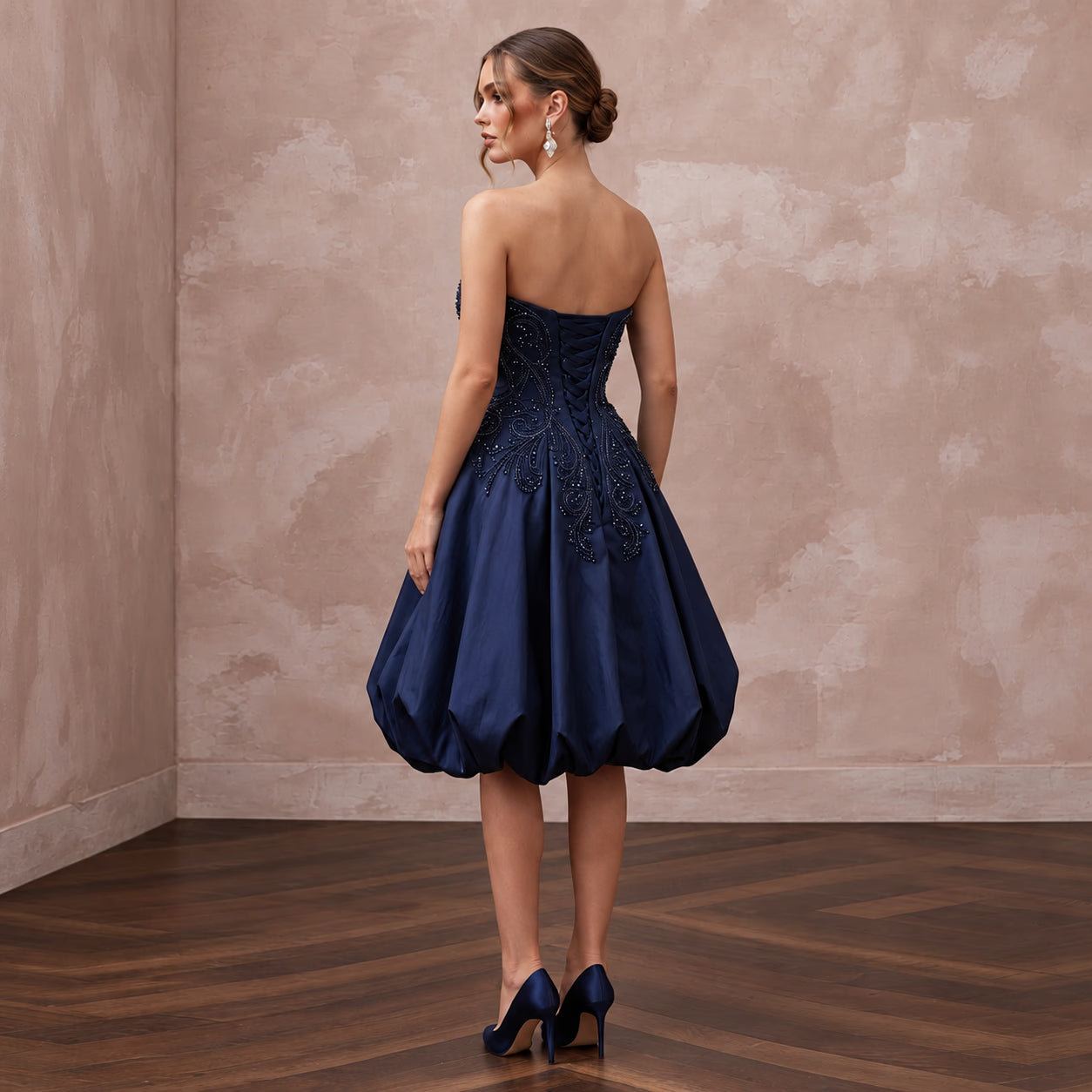 Dark Navy Taffeta Voluminous Bubble Skirt Strapless Cocktail Dress Secondary image