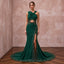 Deep Forest Green Crepe Cut-Out Waist High Slit Formal Gown