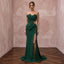 Deep Forest Green Crepe Cut-Out Waist High Slit Formal Gown