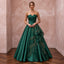 Deep Forest Green Satin Face Organza Strapless A-Line Gown