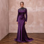 Deep Purple Silk Satin Long Sleeve Bias Cut Formal Dress