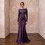 Deep Purple Silk Satin Long Sleeve Bias Cut Formal Dress