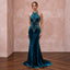 Deep Teal Velvet Halter Neck Cutout Back Evening Gown