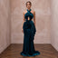 Deep Teal Velvet Halter Neck Cutout Evening Gown - Apparel & Accessories > Clothing > Wedding & Bridal Party Dresses > Wedding Dresses - Mignonette Bridal