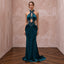 Deep Teal Velvet Halter Neck Cutout Evening Gown
