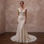 Delicate Champagne Lace Fit-and-Flare Wedding Gown for Post-Wedding Dinner
