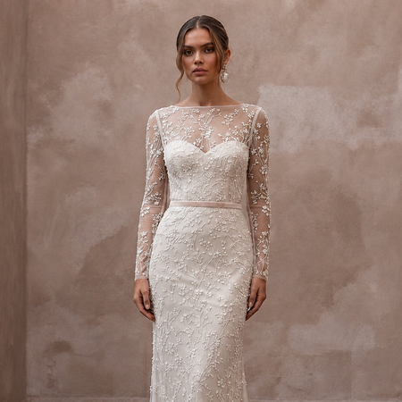 Delicate Ivory Embroidered Net Column for Engagement Shoot