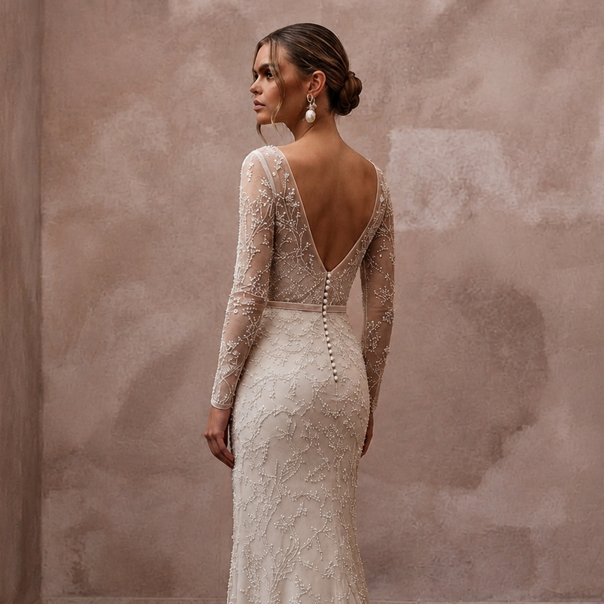 Delicate Ivory Embroidered Net Column for Engagement Shoot