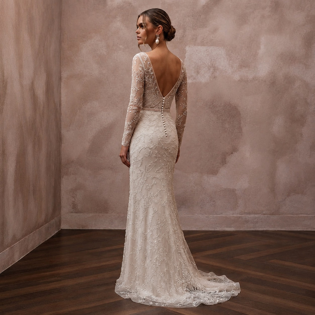 Delicate Ivory Embroidered Net Column for Engagement Shoot Secondary image