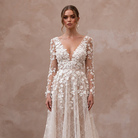 Delicate Lace Wedding Dress with Floral Appliques