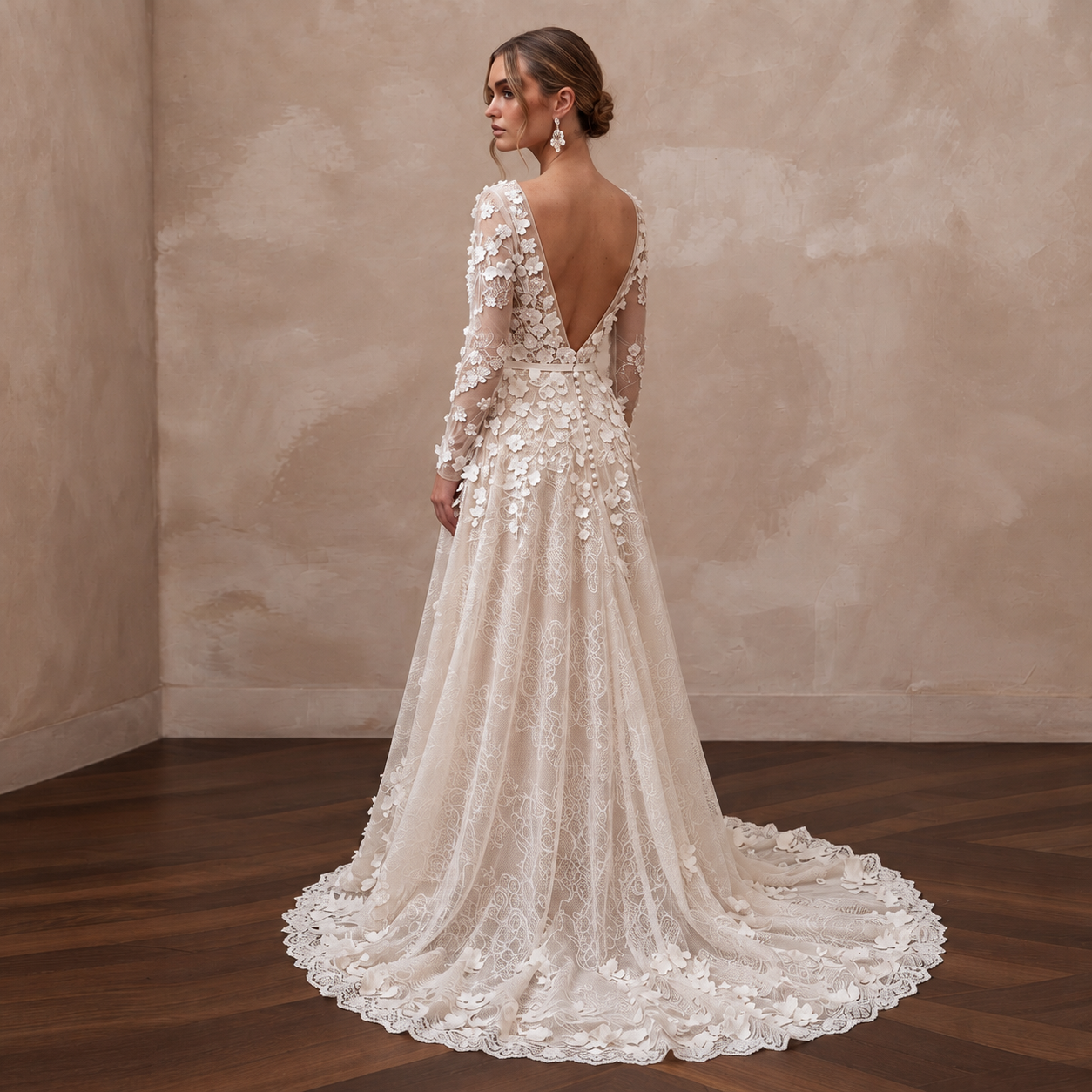 Delicate Lace Wedding Dress with Floral Appliques