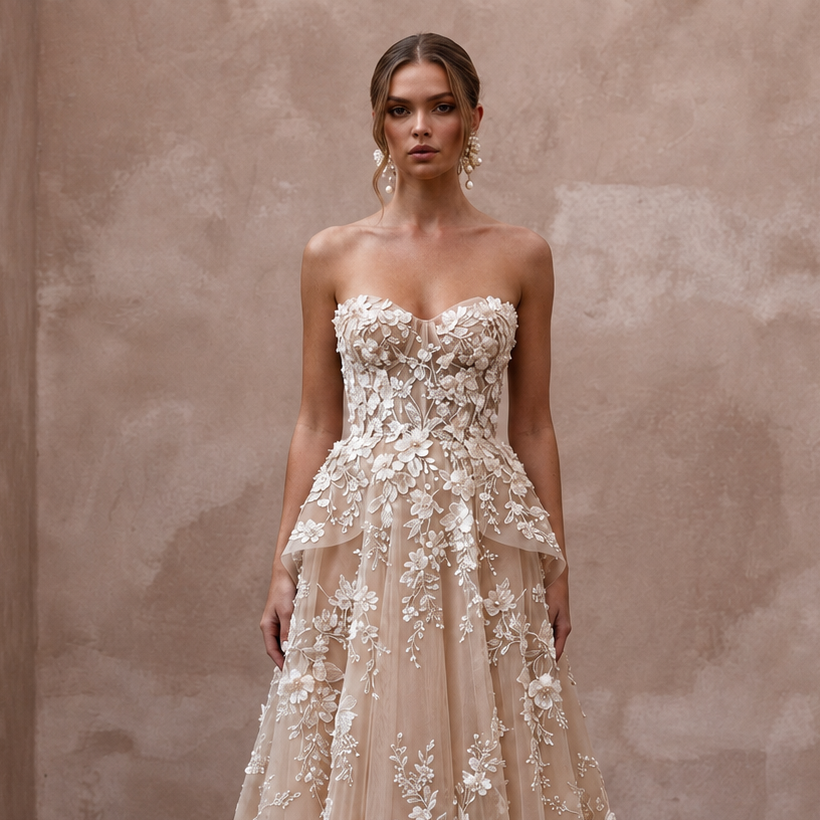 Designer Bridal Gowns with Handcrafted Floral Embroidery