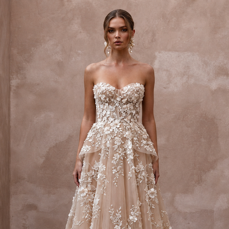 Designer Bridal Gowns with Handcrafted Floral Embroidery