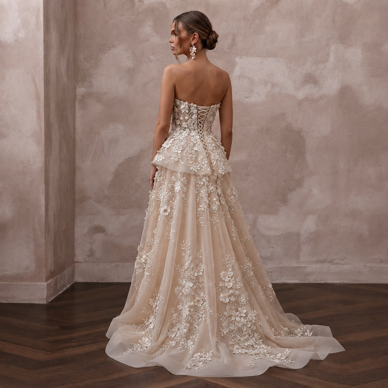Designer Bridal Gowns with Handcrafted Floral Embroidery - Apparel & Accessories > Clothing > Wedding & Bridal Party Dresses > Wedding Dresses - Mignonette