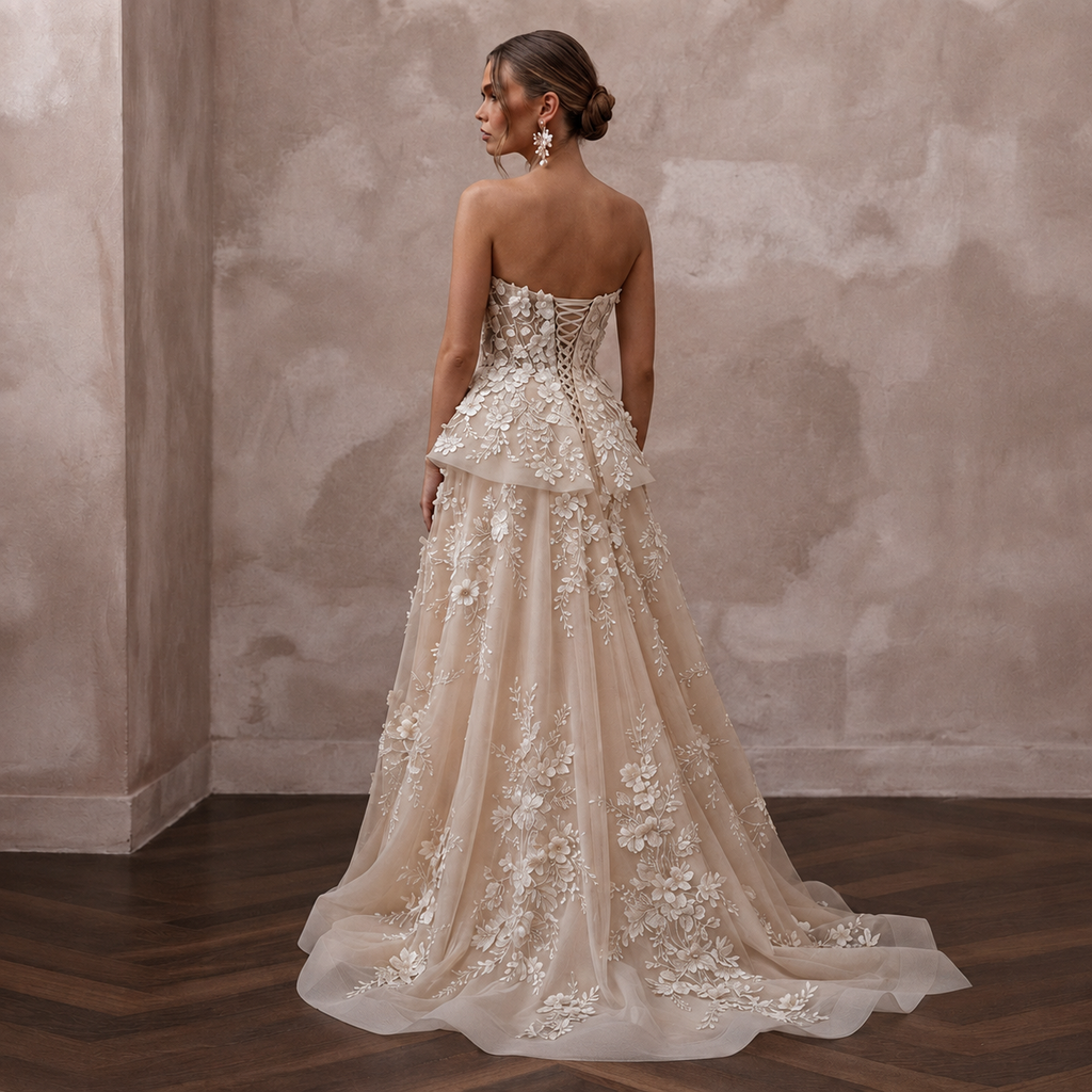 Designer Bridal Gowns with Handcrafted Floral Embroidery
