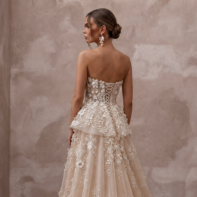 Designer Bridal Gowns with Handcrafted Floral Embroidery - Apparel & Accessories > Clothing > Wedding & Bridal Party Dresses > Wedding Dresses - Mignonette
