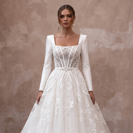 Designer Bridal Gowns with Satin, Lace, Mikado, and Tulle Craftsmanship - Apparel & Accessories > Clothing > Wedding & Bridal Party Dresses > Wedding Dresses - Mignonette Bridal