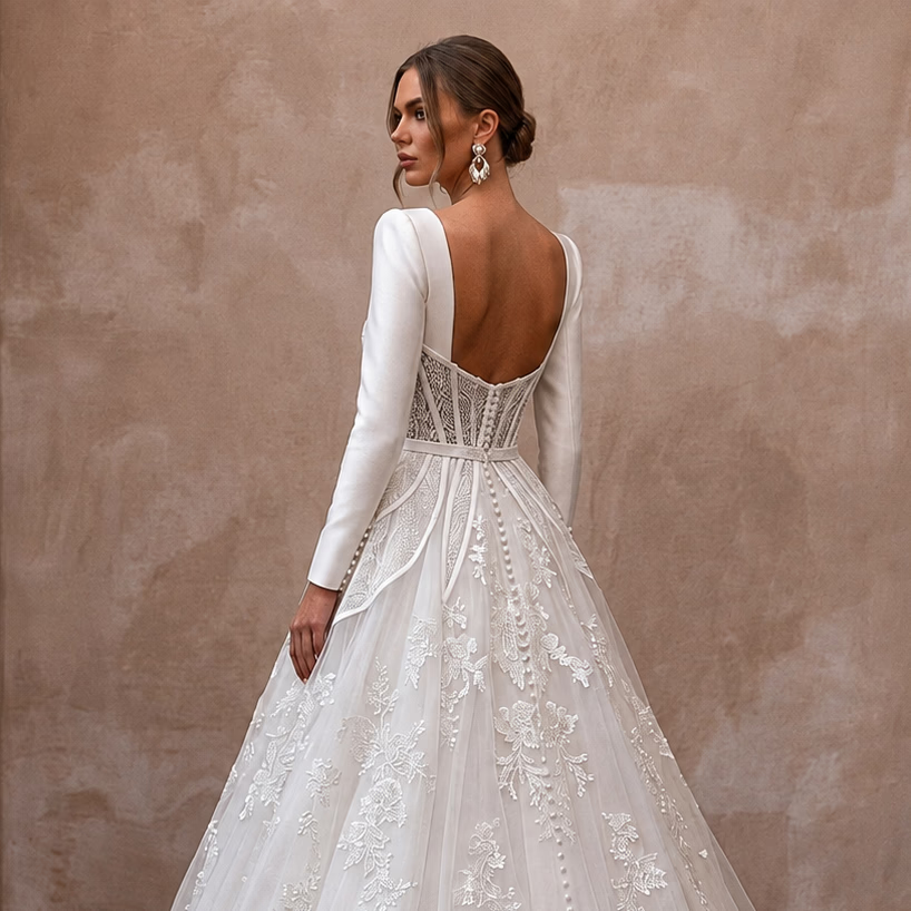 Designer Bridal Gowns with Satin, Lace, Mikado, and Tulle Craftsmanship - Apparel & Accessories > Clothing > Wedding & Bridal Party Dresses > Wedding Dresses - Mignonette Bridal