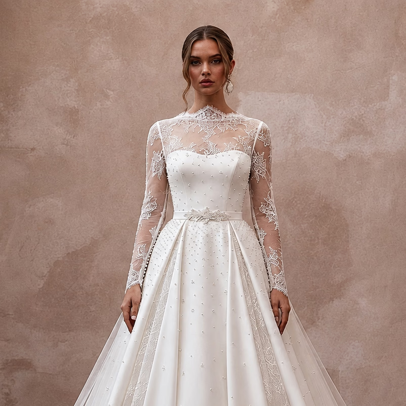 Designer Bridal Gowns with Silk, Lace, Mikado, and Tulle Elegance - Apparel & Accessories > Clothing > Wedding & Bridal Party Dresses > Wedding Dresses - Mignonette Bridal