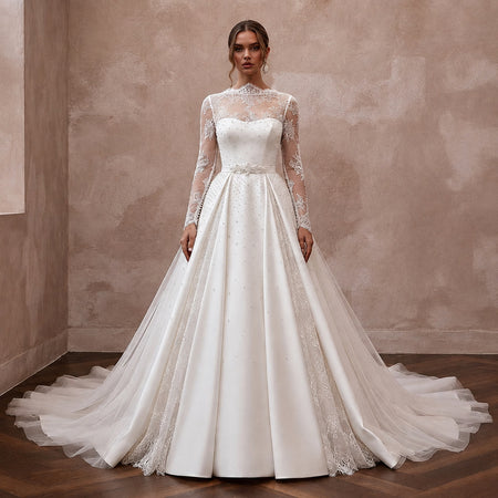 Designer Bridal Gowns with Silk, Lace, Mikado, and Tulle Elegance - Apparel & Accessories > Clothing > Wedding & Bridal Party Dresses > Wedding Dresses - Mignonette Bridal
