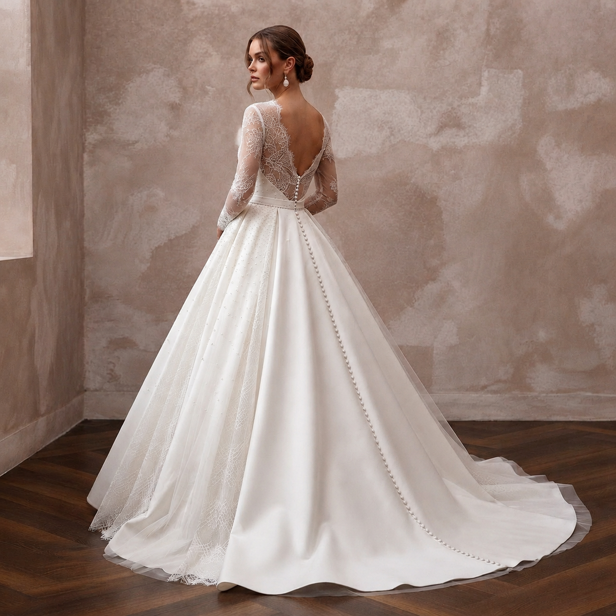 Designer Bridal Gowns with Silk, Lace, Mikado, and Tulle Elegance