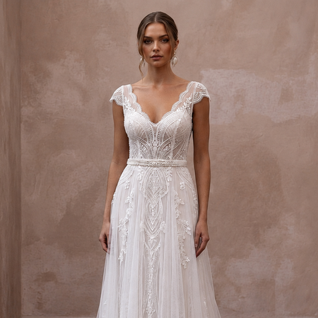 Destination Lace Wedding Dress with Lightweight Tulle for a Beach Ceremony
