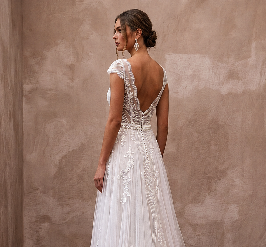 Destination Lace Wedding Dress with Lightweight Tulle for a Beach Ceremony
