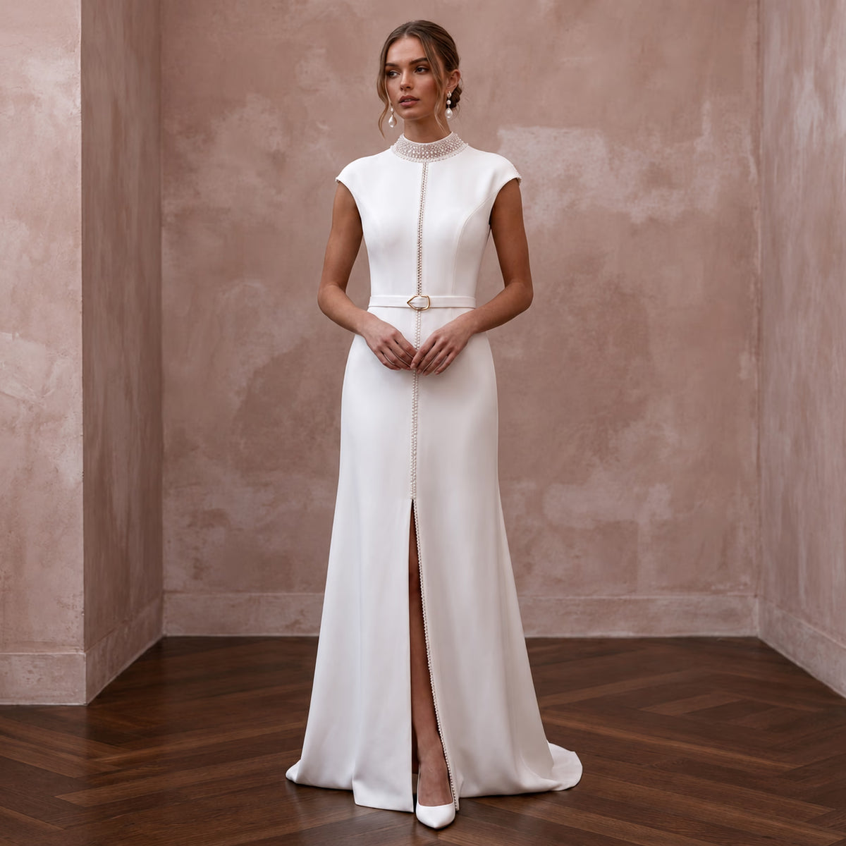 Destination Wedding Dresses with Travel - Friendly Crepe - Apparel & Accessories > Clothing > Wedding & Bridal Party Dresses > Wedding Dresses - Mignonette Bridal Main image