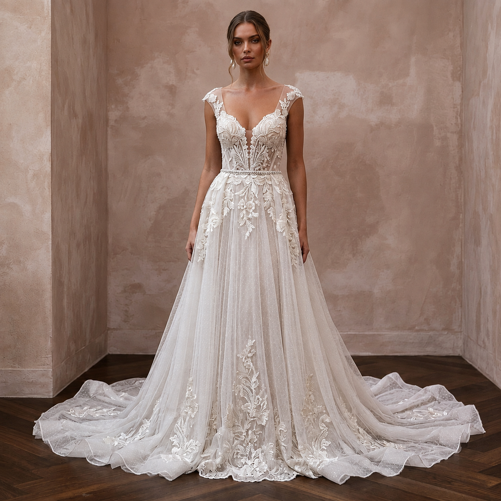Destination Wedding Dress with Detachable Train and Lightweight Skirt