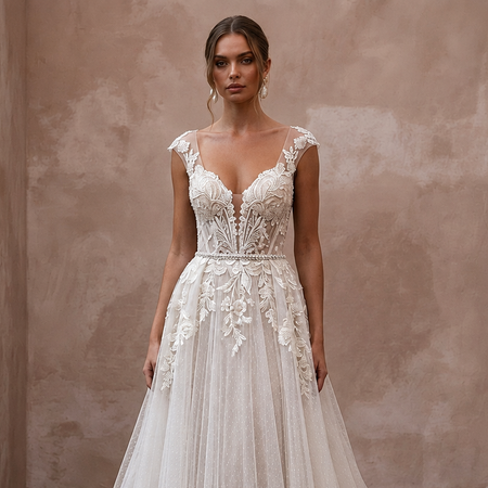 Destination Wedding Dress with Detachable Train and Lightweight Skirt