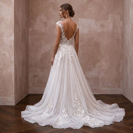 Destination Wedding Dress with Detachable Train and Lightweight Skirt