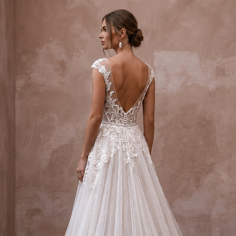 Destination Wedding Dress with Detachable Train and Lightweight Skirt - Apparel & Accessories > Clothing > Wedding & Bridal Party Dresses > Wedding Dresses - Mignonette Bridal