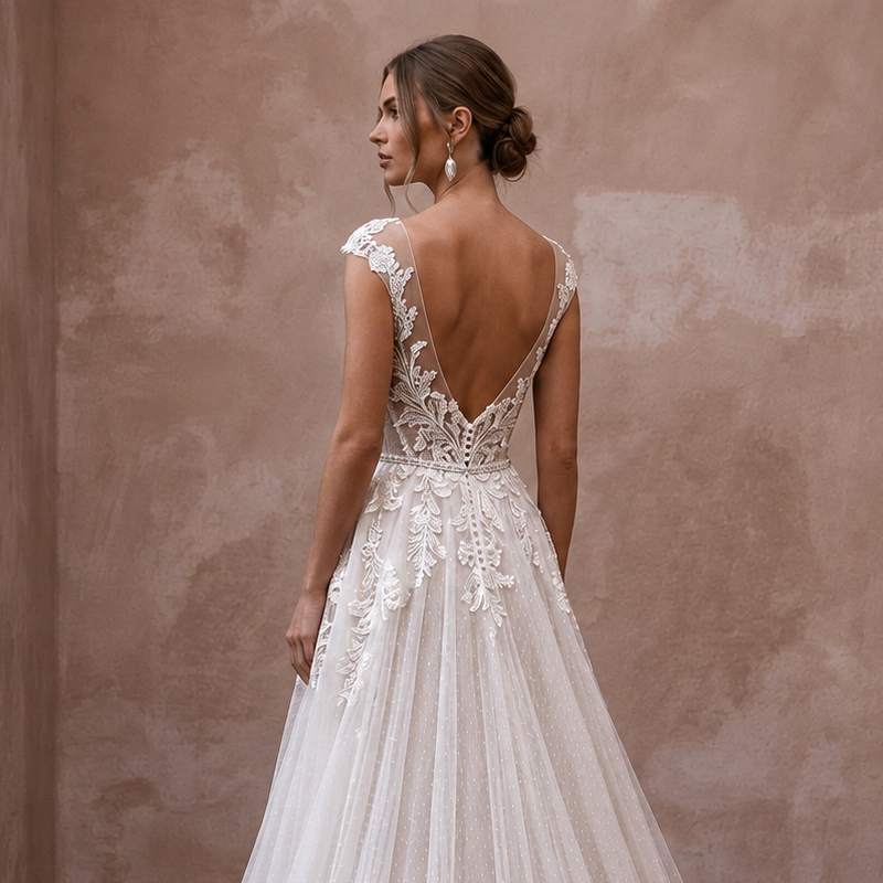 Destination Wedding Dress with Detachable Train and Lightweight Skirt