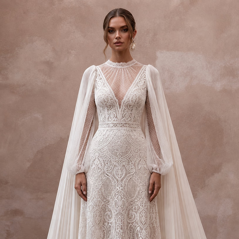 Detachable Cape Wedding Dresses with Versatile Bridal Style - Apparel & Accessories > Clothing > Wedding & Bridal Party Dresses > Wedding Dresses - Mignonette Bridal