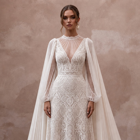 Detachable Cape Wedding Dresses with Versatile Bridal Style - Apparel & Accessories > Clothing > Wedding & Bridal Party Dresses > Wedding Dresses - Mignonette Bridal