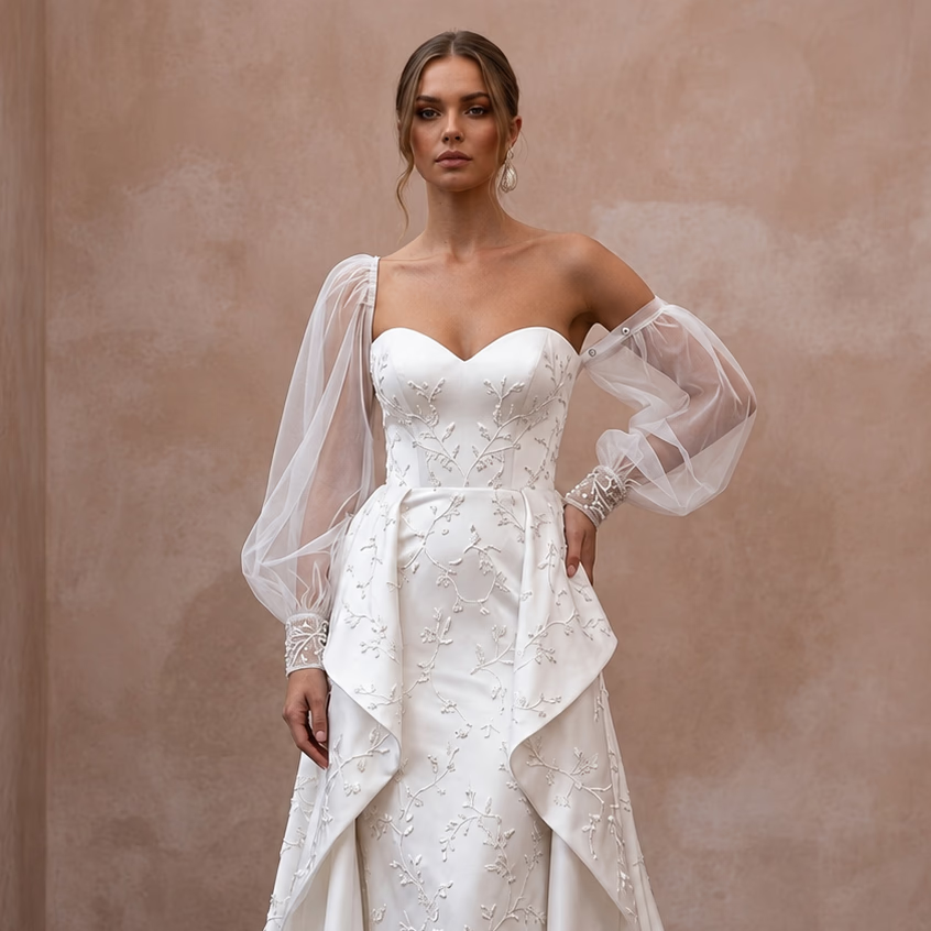 Detachable Sleeve Wedding Dresses with Convertible Design - Apparel & Accessories > Clothing > Wedding & Bridal Party Dresses > Wedding Dresses - Mignonette Bridal
