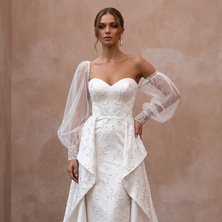 Detachable Sleeve Wedding Dresses with Convertible Design - Apparel & Accessories > Clothing > Wedding & Bridal Party Dresses > Wedding Dresses - Mignonette Bridal