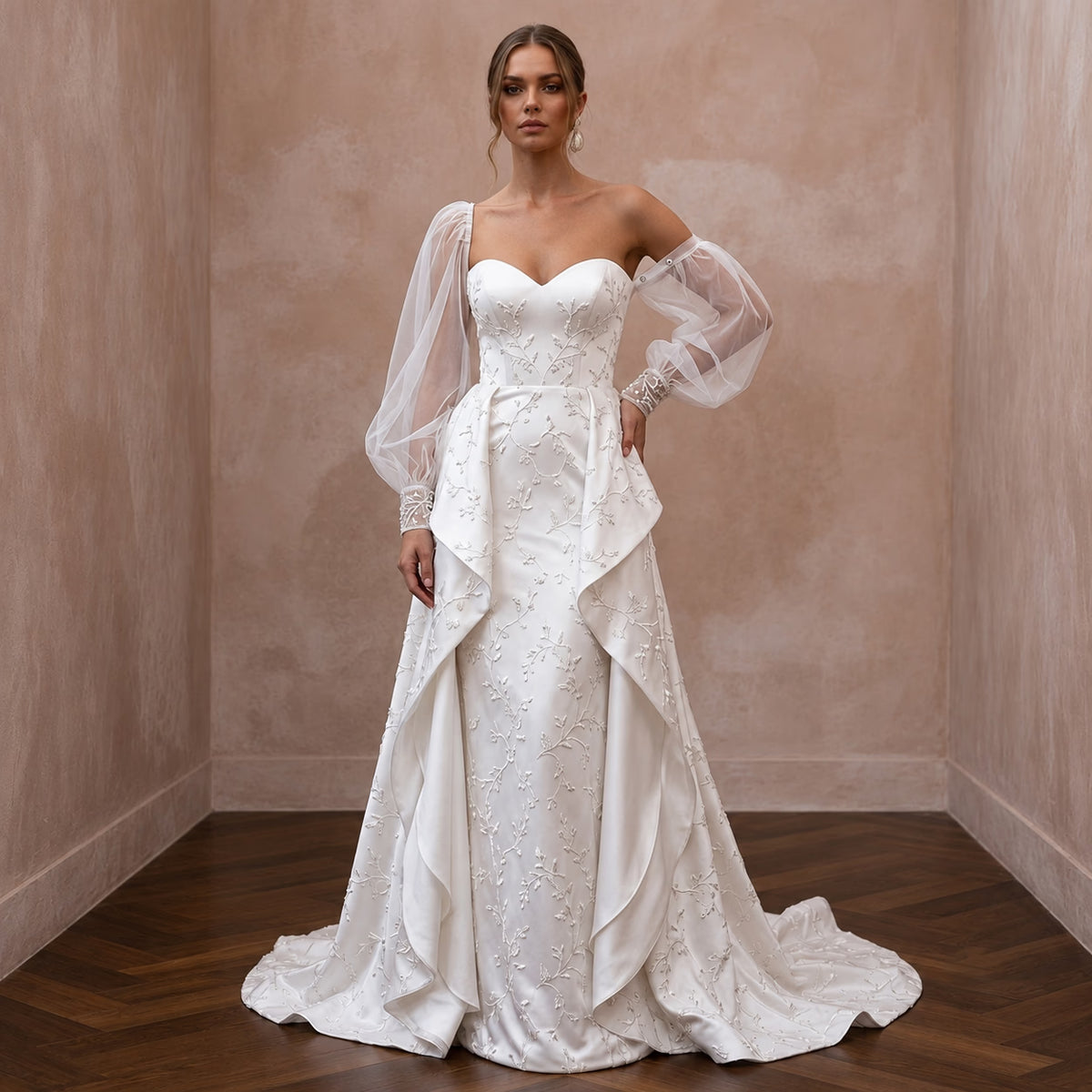 Detachable Sleeve Wedding Dresses with Convertible Design - Apparel & Accessories > Clothing > Wedding & Bridal Party Dresses > Wedding Dresses - Mignonette Bridal Main image