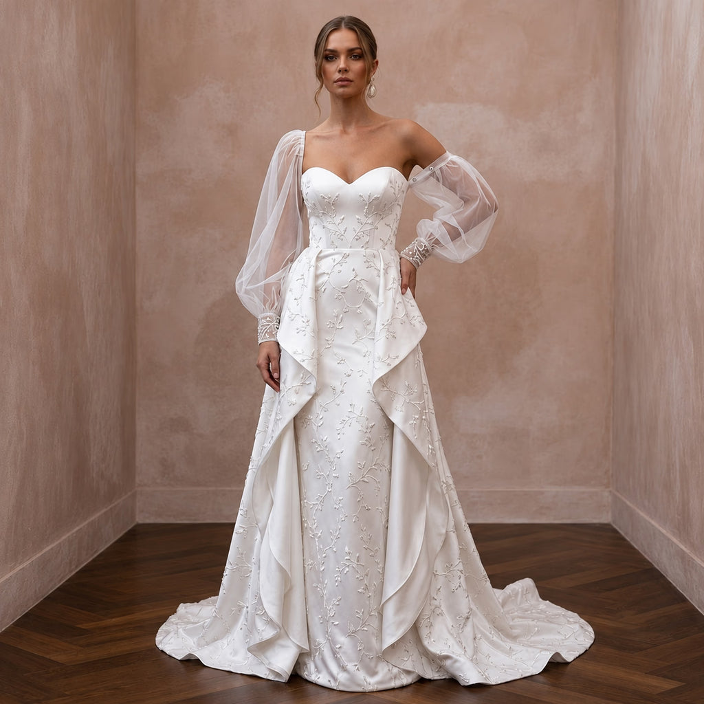 Detachable Sleeve Wedding Dresses with Convertible Design - Apparel & Accessories > Clothing > Wedding & Bridal Party Dresses > Wedding Dresses - Mignonette Bridal