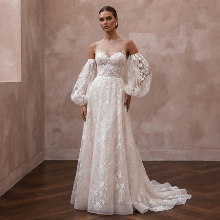 Detachable Sleeve Wedding Dresses with Convertible Style - Apparel & Accessories > Clothing > Wedding & Bridal Party Dresses > Wedding Dresses - Mignonette