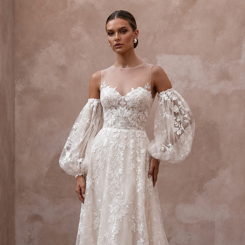 Detachable Sleeve Wedding Dresses with Convertible Style
