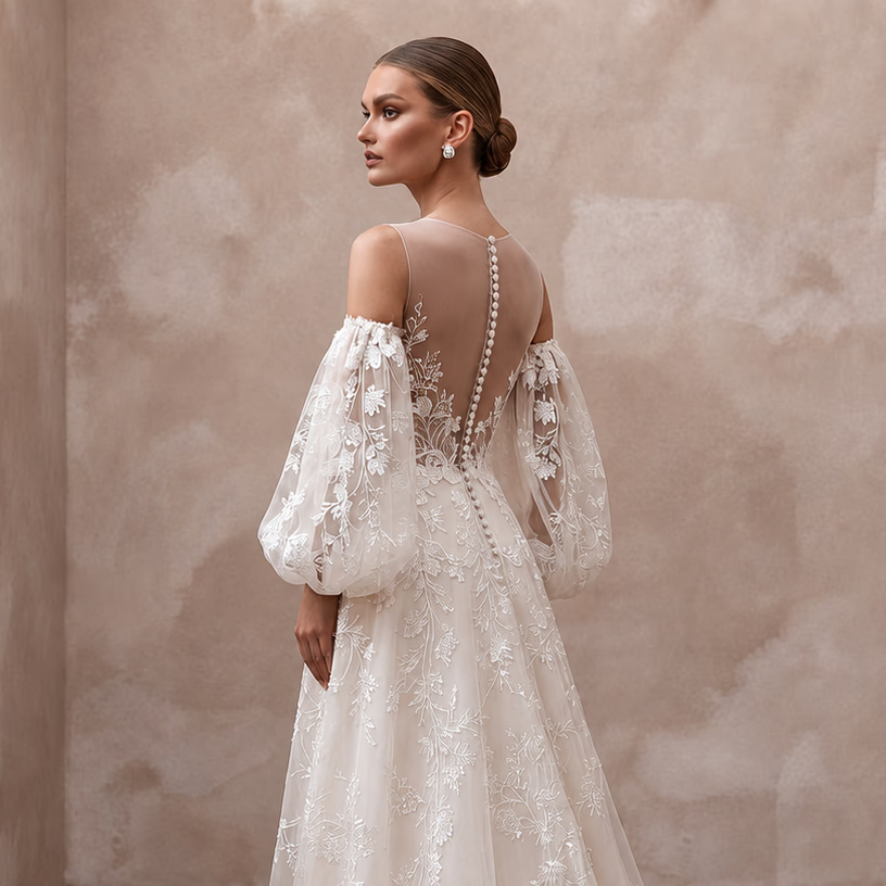 Detachable Sleeve Wedding Dresses with Convertible Style - Apparel & Accessories > Clothing > Wedding & Bridal Party Dresses > Wedding Dresses - Mignonette
