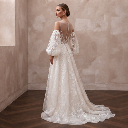 Detachable Sleeve Wedding Dresses with Convertible Style - Apparel & Accessories > Clothing > Wedding & Bridal Party Dresses > Wedding Dresses - Mignonette