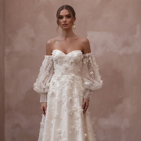 Detachable Sleeve Wedding Dresses with Two - in - One Styling - Apparel & Accessories > Clothing > Wedding & Bridal Party Dresses > Wedding Dresses - Mignonette