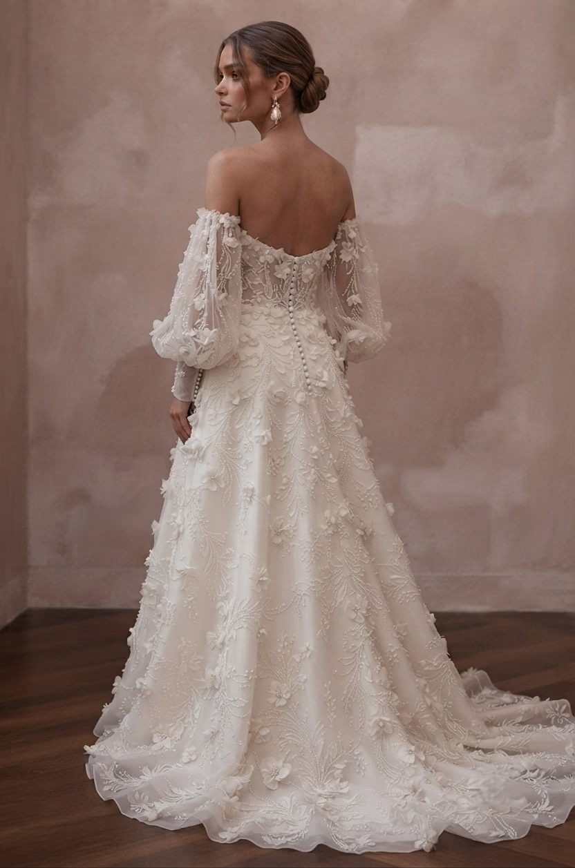 Detachable Sleeve Wedding Dresses with Two - in - One Styling - Apparel & Accessories > Clothing > Wedding & Bridal Party Dresses > Wedding Dresses - Mignonette
