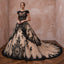 Dramatic Black Lace Over Nude Tulle Gothic Wedding Dress